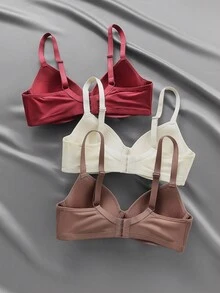 3 件套女士舒适钢圈文胸（红色、棕色、米色） - 彩色 - 查看 2