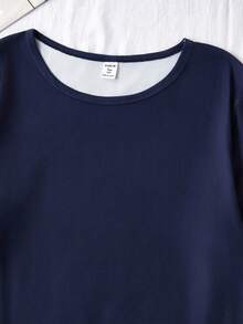 Teenage Boys' Navy Blue Plaid English Element Combination Long Sleeve Top And Pants, Minimalist Stylish Outfit, Suitable For Casual Home Wear, Highlighting Teenagers' Sunny And Leisure Characteristics Fall Winter - Navy Blue - View 4