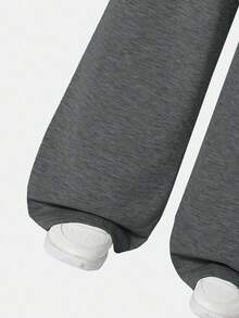 Drawstring Hem Wide Leg Straight Casual Pants Fall Winter - Dark Grey - View 3