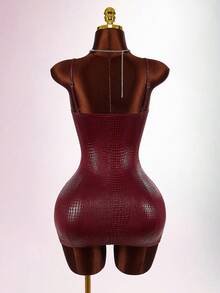 Amplova Robe moulante sexy à motif de crocodile pour femmes grandes tailles - Rouge foncé - Voir 2