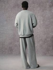 STYNVO 男士撞色饰边运动衫和运动裤套装，喇叭形针织运动裤两件套，秋季服装 - 灰色 - 查看 2