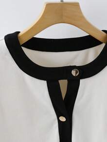 Franclia 女式秋季撞色饰边纽扣长袖T恤