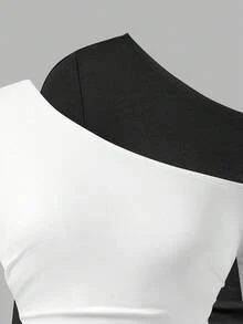 SHEIN Explorewe 2 件套青少年女孩休闲不对称肩部百搭 T 恤，百搭街头风格 - 彩色 - 查看 5