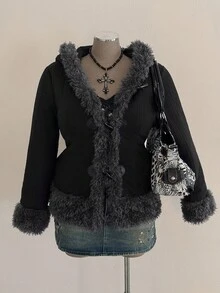 Sunspun Áo khoác có mũ trùm đầu tay dài, màu trơn, tối giản, giản dị, có dây rút, cỡ lớn, đệm ngực - màu đen - Xem 4