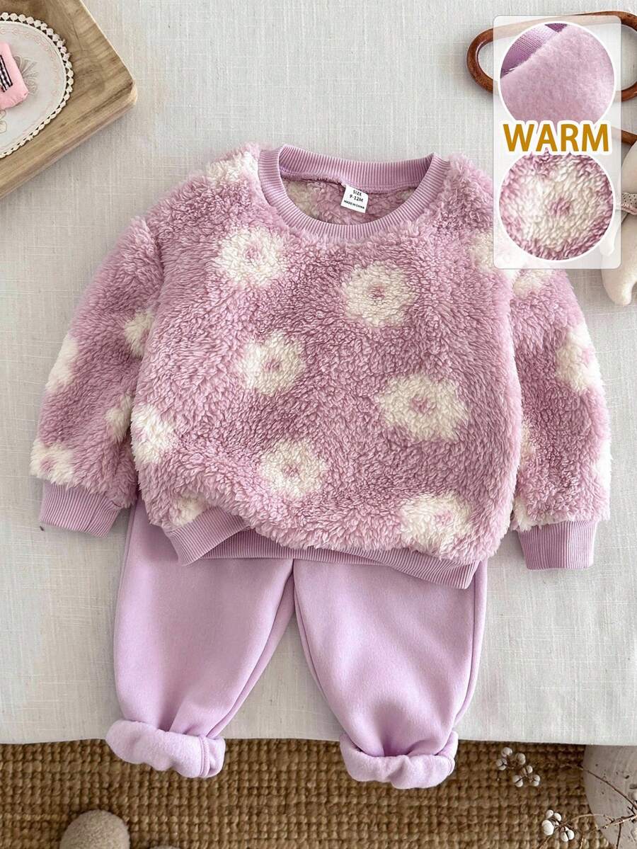 LMoss Kids 2件套女婴花卉针织羊毛圆领运动衫和紧身裤套装 - 彩色 - 查看 1
