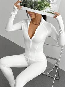 DAZY Women's Slim Fit Waist Drawstring Casual Sports Jacket - White - View 6