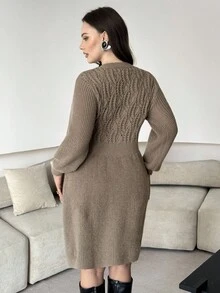 Modelyn 秋冬大码纯色针织休闲连衣裙 - 薄荷綠 - 查看 2