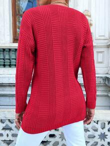 EURMUSE Damski jednokolorowy kardigan z dekoltem w serek i guzikami z przodu, dzianinowy, swobodny, z długim rękawem