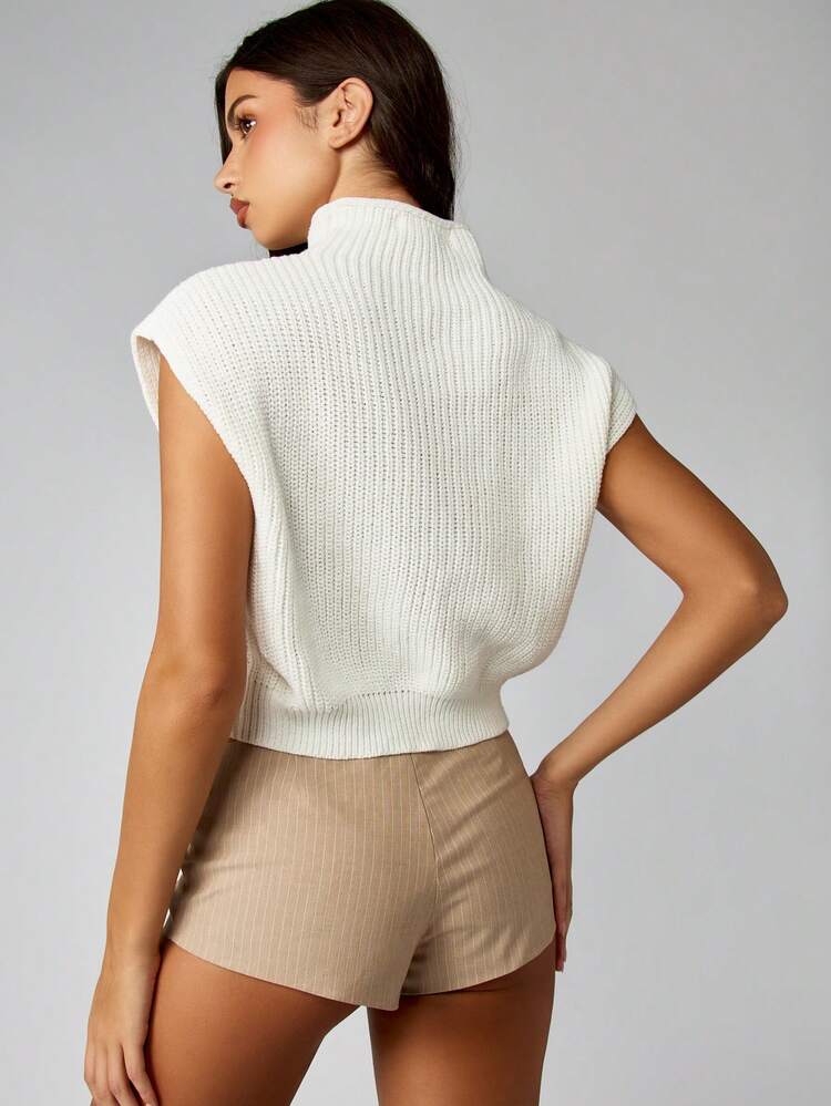MISSGUIDED Cable Knit Sleeveless Turtleneck Vest Cropped Sweater For Fall Winter Layering