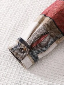 SHEIN Baby Casual Plaid Print Button Long Sleeve Jacket Fall Winter - Red - View 3