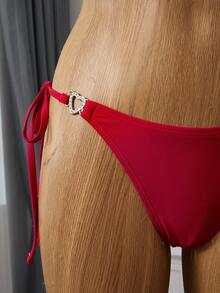 SHEIN Swim Summer Beach Heart Shaped Halter Triangle Bikini Set - Red - View 4