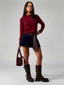 MISSGUIDED 酒红色短款套头毛衣，适合秋冬季节，长袖圆领针织衫，休闲百搭，圣诞节必备单品 - 紅色 - 查看 4
