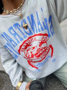 Chiquease Sudadera casual asimétrica de mujer con estampado de patchwork, otoño/invierno - Gris Claro - Ver 6
