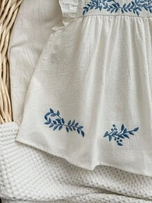 Baby Girl Summer Casual Loose Fit Embroidered Short Sleeve Dress - White - View 3