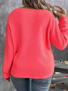 EMERY ROSE 女式 V 领多层霓虹色长袖加大码 T 恤，秋冬 - 紅色 - 查看 2