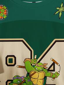 TEENAGE MUTANT NINJA TURTLES | SHEIN 男士休闲宽松卡通乌龟和数字印花超大T恤，时尚街头风格，夏季 - 白色 - 查看 3