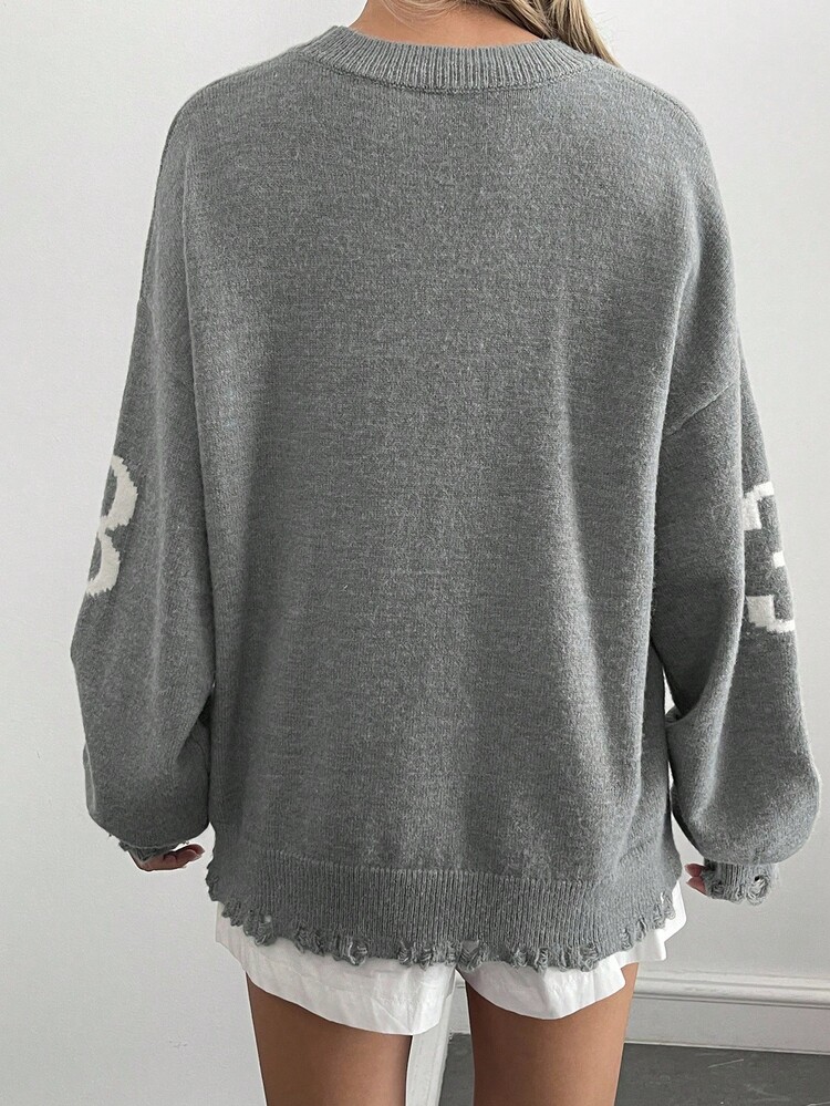 DAZY Women's Loose Fit Gray Letter Street Style Casual Sweater Fall/Winter - Grey - View 5