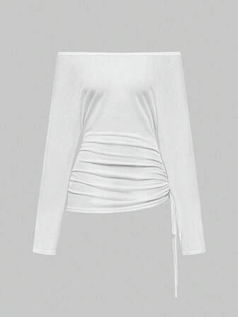 Grunge Punk Romantic Punk Off Shoulder Ruffle Women Long Sleeve T-Shirt Top