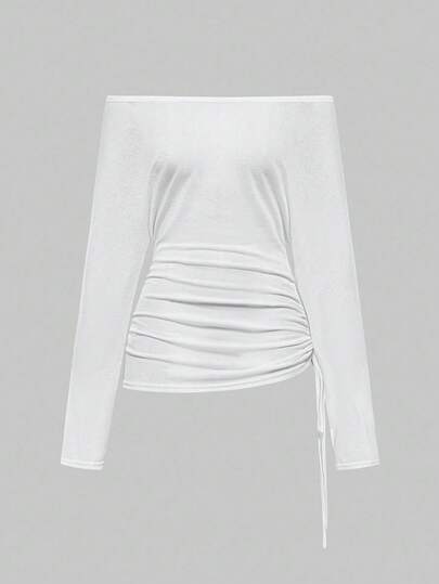 Grunge Punk Romantic Punk Off Shoulder Ruffle Women Long Sleeve T-Shirt Top