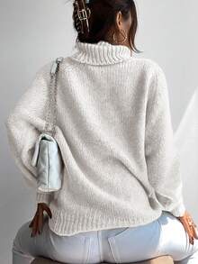 EURMUSE Raglan Sleeve Turtleneck Ribbed Knit Sweater - White - View 2