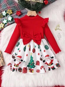 SHEIN Dziewczęca dzianinowa sukienka casualowa z okrągłym dekoltem - Czerwony - Zobacz 3