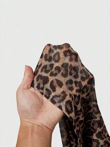 ROMWE Hippie Plus Size Vintage Off Shoulder Flare Sleeve Ruffle Hem Leopard Print Sheer Blouse For Women - Brown - View 5