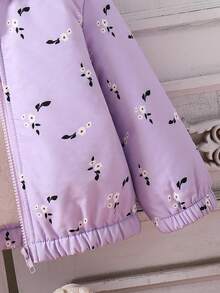 SHEIN Playful Pals 女婴秋冬新款休闲可爱碎花粉色保暖外套加厚连帽夹克连帽大衣保暖内衬外套 - 紫色 - 查看 4