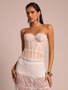 Glamine Damski top z koronką w kwiaty, dopasowany do ciała