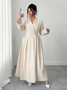 Elenzga Váy dài tay cỡ lớn cho nữ có cổ áo blazer - Nhiều màu - Xem 7