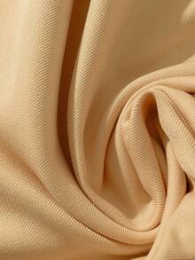 SHEIN Clasi Gaun Ukuran Besar Warna Polos Kerah Berlekuk Kancing Depan Lengan Panjang, Musim Gugur - Khaki - View 3