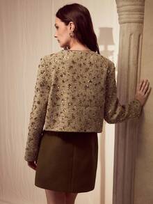 MOTF PREMIUM ELEGANT TWEED SEQUIN EMBELLISHED JACKET, BROWN - Brown - View 6