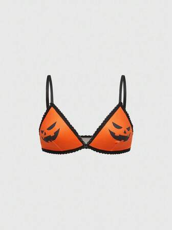 Goth Sujetador inalámbrico con estampado de calabaza oscura de Halloween para mujeres