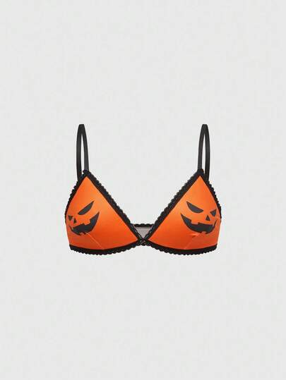 Goth Soutien-gorge sans fil avec imprimé citrouille d'Halloween sombre pour femmes