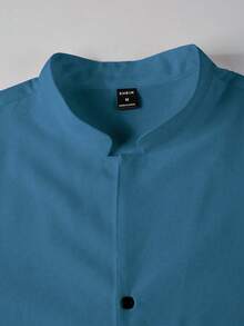 Calvornis 男士休闲纯色修身长袖衬衫 蓝绿色男士衬衫 蓝色男士衬衫 男士休闲长袖衬衫 皇家蓝色男士衬衫 蓝色设计师衬衫 日常休闲、周末旅行、户外活动、旅行探险、轻松的工作环境或半正式场合、男朋友/丈夫礼物、周年纪念礼物、秋季 - 霧霾藍 - 查看 5