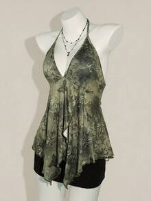 SHEIN ICON Women's Vintage Backless Butterfly Print Spaghetti Strap Camisole