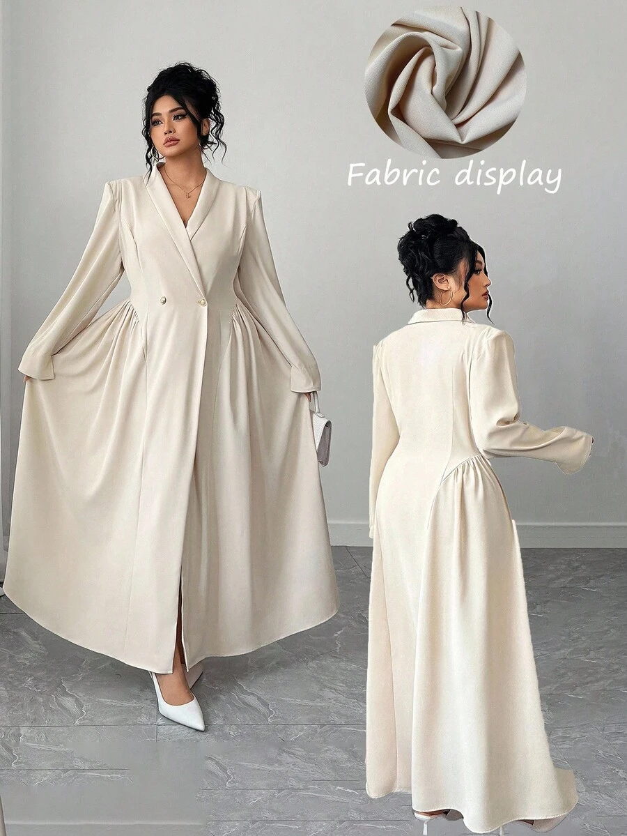 Elenzga Váy dài tay cỡ lớn cho nữ có cổ áo blazer - Nhiều màu - Xem 1