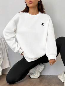 SHEIN EZwear 2件套休闲宽松圆领运动衫和紧身打底裤 - 彩色 - 查看 4
