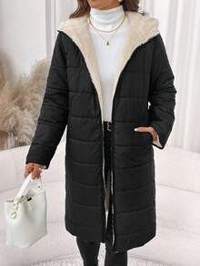 Editum Áo khoác nữ màu đen kẻ sọc, dáng lửng, đa năng, phù hợp mặc hàng ngày, mùa thu/đông. - màu đen - Xem 3