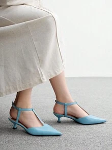 CUCCOO BIZCHIC Giày cao gót hở gót quai chữ T mũi nhọn cho nữ - Màu xanh lam - Xem 5