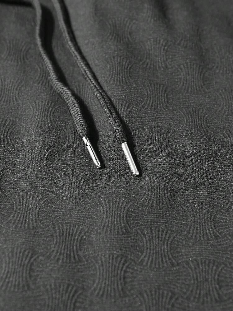 Manfinity Homme 男士纯色缺口领短袖衬衫和口袋短裤套装 - 黑色 - 查看 5