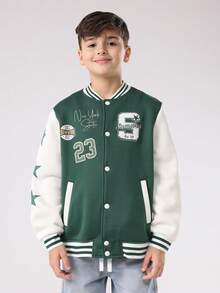 SUMWON Varsity Baseball Jacket Boys Winter Letterman Bomber American College Style Streetwear Classic Logo Embroidered Urban Fashion Casual Outerwear