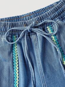 SHEIN MOD Casual Loose Fit Versatile Drawstring Wide Leg Women Jeans - Blue - View 3