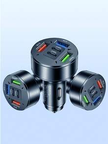 100W 3USB 2Type-C Car Charger Fast Charging PD QC3.0 USB C Car Phone Charger Type C Adapter In Car Compatible With Iphone - Black - View 6