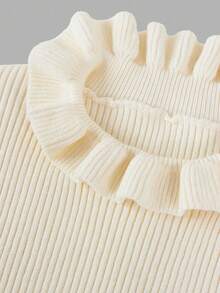 SHEIN Tween Girls' Cute Apricot Casual Versatile Long Sleeve Knit Sweater, Autumn/Winter Fall - Apricot - View 4