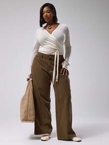 MUSERA Plus Ballerina Wrap Around Long Sleeve Top Cute Elegant Classy Fall Autumn Casual Lounge Top For Women Curve Butterscotch Autumn Winter Fall