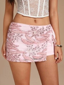 Glamine Vitamin Colors SummerHoliday  Slit Strap Beaded Pink Women Skirt