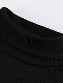 SHEIN 少女纯色立领长袖上衣和格子印花迷你裙两件套