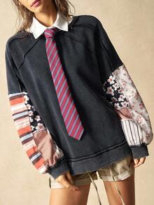 Bohemela Women's Casual Patchwork Raglan Sleeve Sweatshirt In Fall/Winter - Multicolor - View 8