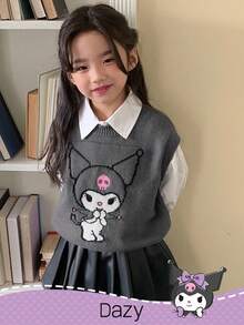 HELLO KITTY AND FRIENDS | SHEIN DAZY 少女圆领卡通图案针织毛衣背心