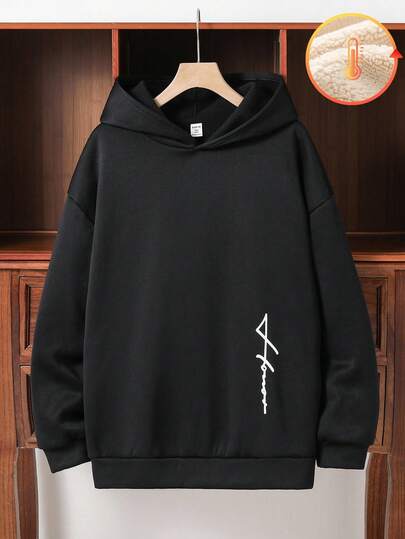 SHEIN 1 pièce Sweat-shirt à capuche tricoté avec imprimé de texte manuscrit simple, polyvalent et confortable. Vêtements scolaires pour adolescents garçons; Tenues d'automne; Vêtements pour adolescents garçons; Vestes d'automne; Tenues d'automne Automne/Hiver